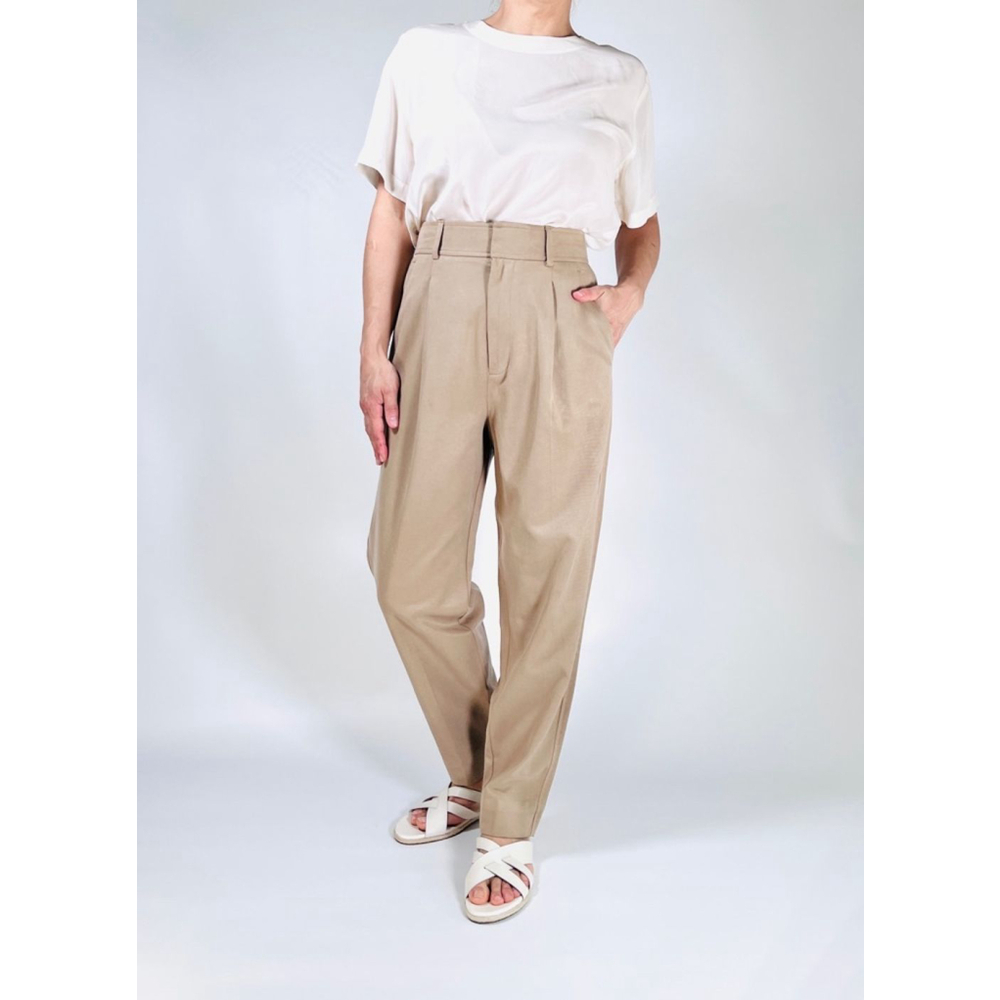 Women's Everlane Tan Tencel Cotton Blend Pleated Pants Size 8